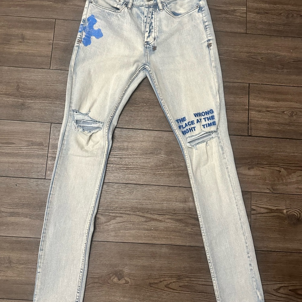 Ksubi Light Blue Wrong Place Skinny Jeans with Knee Rips